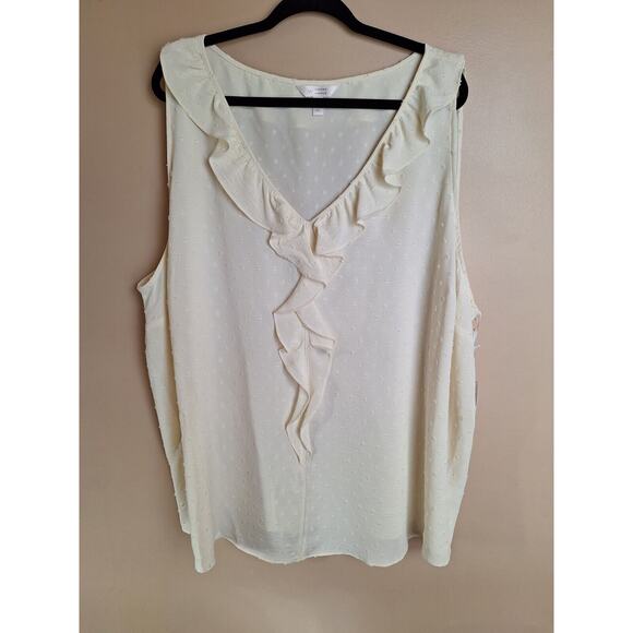 Lauren‎ Conrad Womans Sz 4X Ivory Swiss Dot Sleeveless Ruffle Front Blouse - Picture 1 of 10